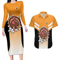 Personalized Funny Turkey Bowling Couples Matching Long Sleeve Bodycon Dress and Hawaiian Shirt with Cartoon Pins Thanksgiving - Wonder Print Shop