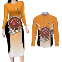 Personalized Funny Turkey Bowling Couples Matching Long Sleeve Bodycon Dress and Long Sleeve Button Shirt with Cartoon Pins Thanksgiving - Wonder Print Shop