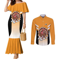 Personalized Funny Turkey Bowling Couples Matching Mermaid Dress and Long Sleeve Button Shirt with Cartoon Pins Thanksgiving - Wonder Print Shop