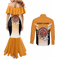 Personalized Funny Turkey Bowling Couples Matching Mermaid Dress and Long Sleeve Button Shirt with Cartoon Pins Thanksgiving - Wonder Print Shop