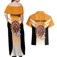 Personalized Funny Turkey Bowling Couples Matching Off Shoulder Maxi Dress and Hawaiian Shirt with Cartoon Pins Thanksgiving - Wonder Print Shop