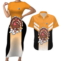 Personalized Funny Turkey Bowling Couples Matching Short Sleeve Bodycon Dress and Hawaiian Shirt with Cartoon Pins Thanksgiving - Wonder Print Shop