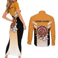 Personalized Funny Turkey Bowling Couples Matching Short Sleeve Bodycon Dress and Long Sleeve Button Shirt with Cartoon Pins Thanksgiving - Wonder Print Shop