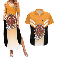 Personalized Funny Turkey Bowling Couples Matching Summer Maxi Dress and Hawaiian Shirt with Cartoon Pins Thanksgiving - Wonder Print Shop