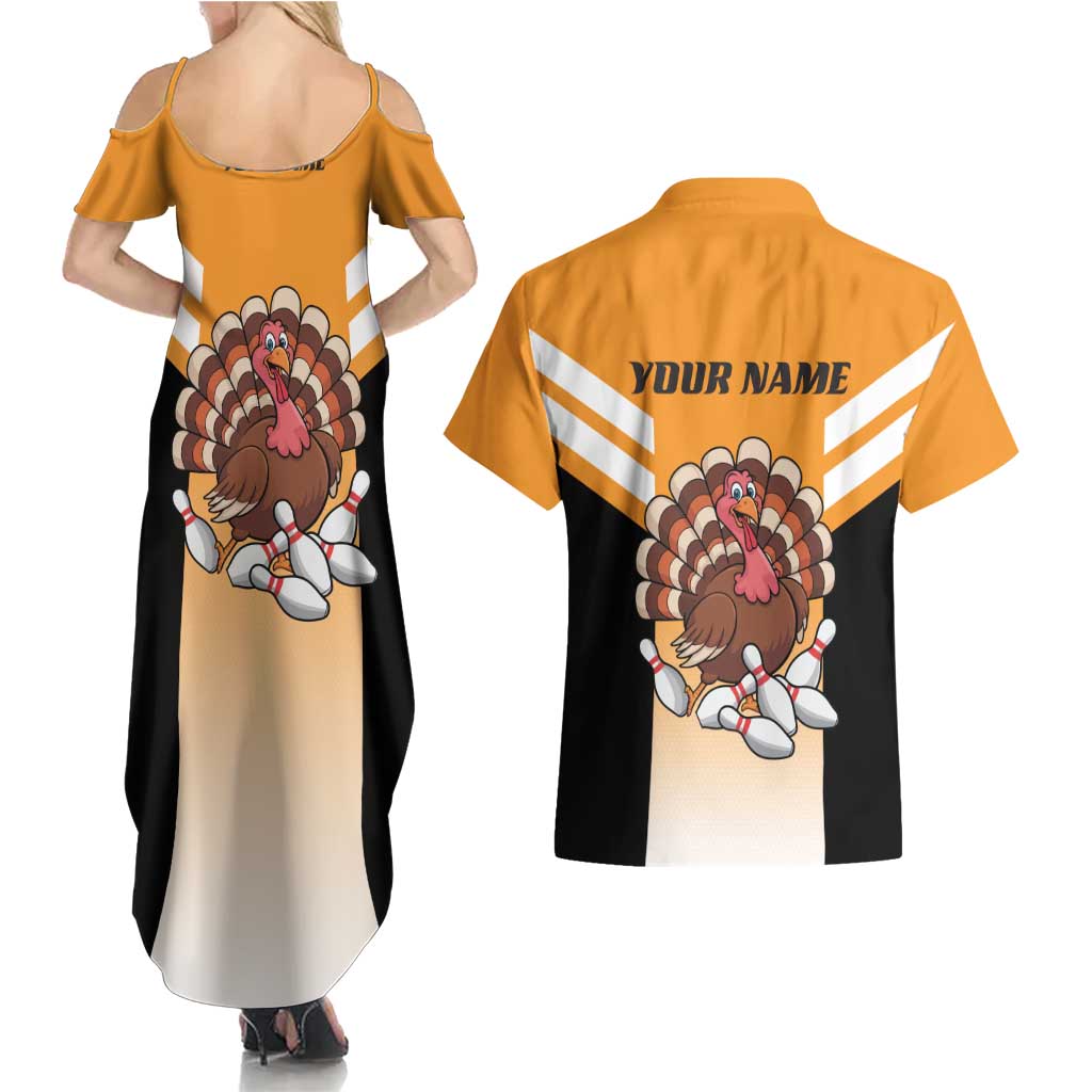 Personalized Funny Turkey Bowling Couples Matching Summer Maxi Dress and Hawaiian Shirt with Cartoon Pins Thanksgiving - Wonder Print Shop