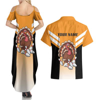 Personalized Funny Turkey Bowling Couples Matching Summer Maxi Dress and Hawaiian Shirt with Cartoon Pins Thanksgiving - Wonder Print Shop