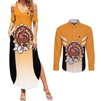 Personalized Funny Turkey Bowling Couples Matching Summer Maxi Dress and Long Sleeve Button Shirt with Cartoon Pins Thanksgiving - Wonder Print Shop