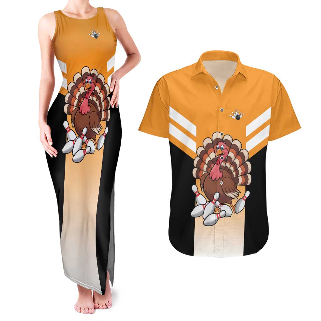 Personalized Funny Turkey Bowling Couples Matching Tank Maxi Dress and Hawaiian Shirt with Cartoon Pins Thanksgiving - Wonder Print Shop