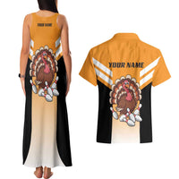 Personalized Funny Turkey Bowling Couples Matching Tank Maxi Dress and Hawaiian Shirt with Cartoon Pins Thanksgiving - Wonder Print Shop