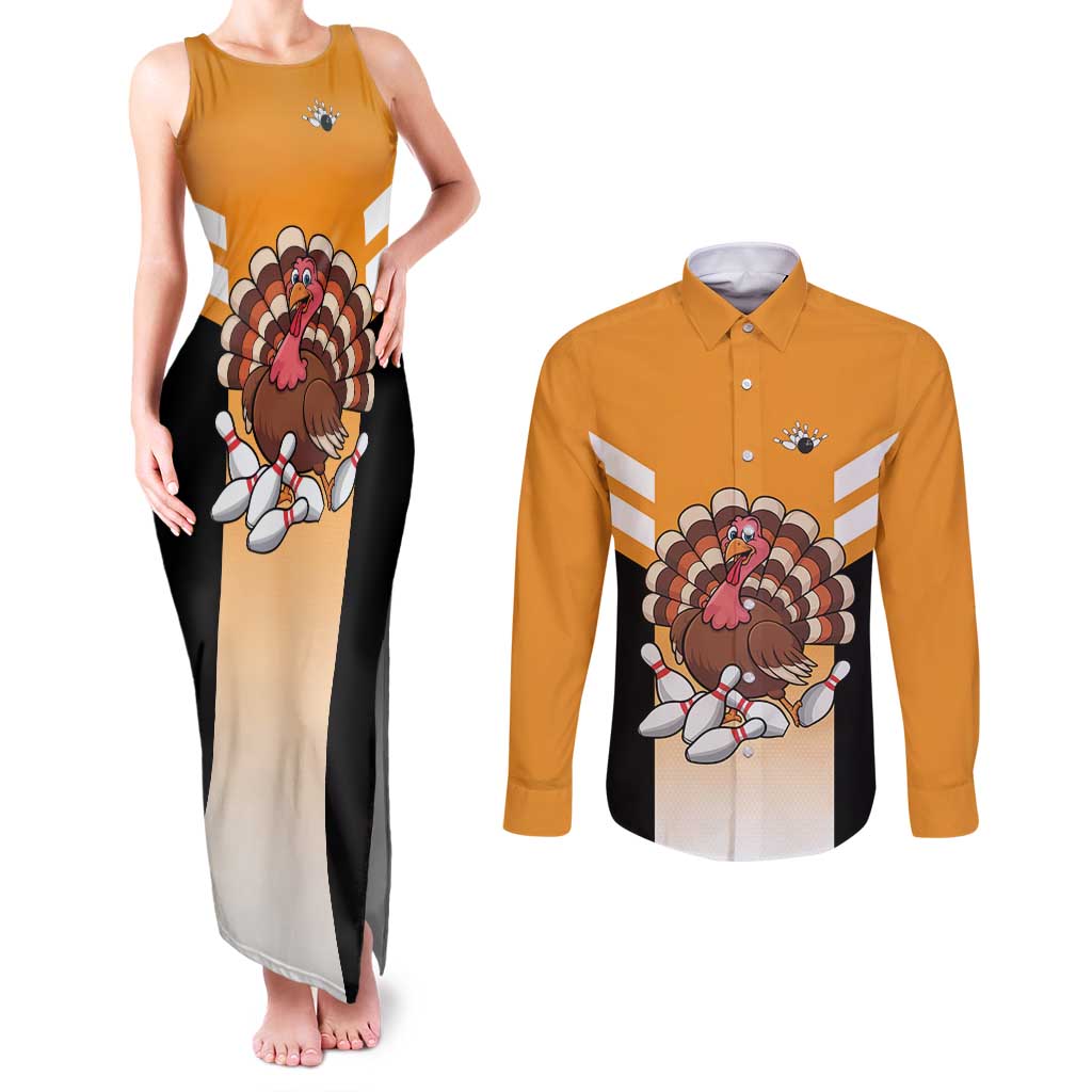 Personalized Funny Turkey Bowling Couples Matching Tank Maxi Dress and Long Sleeve Button Shirt with Cartoon Pins Thanksgiving - Wonder Print Shop