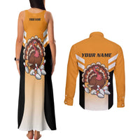 Personalized Funny Turkey Bowling Couples Matching Tank Maxi Dress and Long Sleeve Button Shirt with Cartoon Pins Thanksgiving - Wonder Print Shop