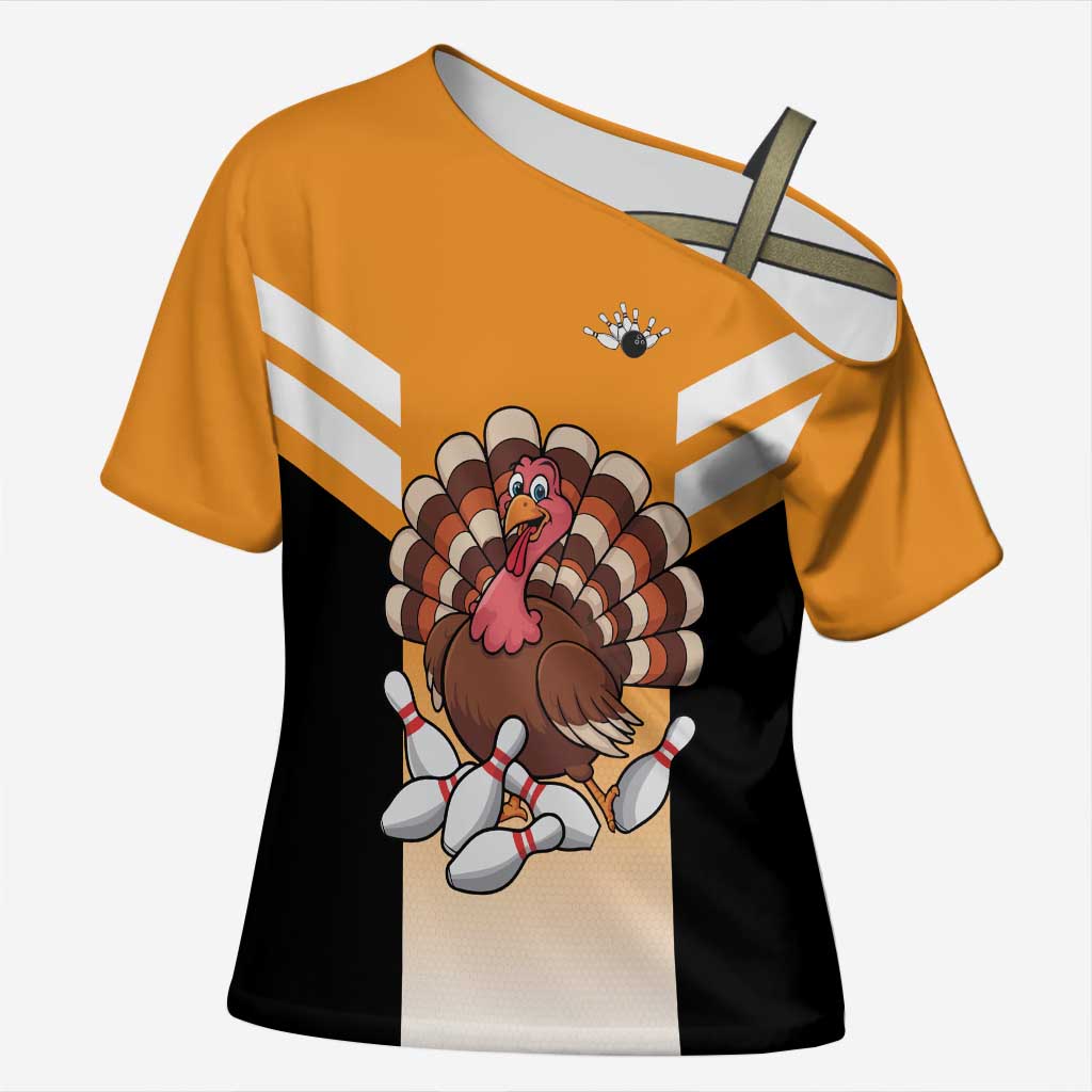 Personalized Funny Turkey Bowling Cross Shoulder Shirt with Cartoon Pins Thanksgiving - Wonder Print Shop