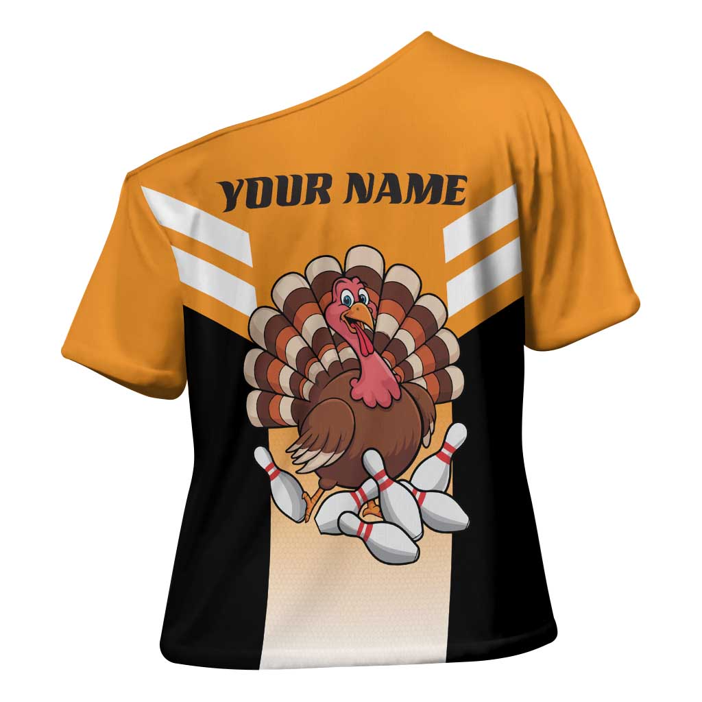 Personalized Funny Turkey Bowling Cross Shoulder Shirt with Cartoon Pins Thanksgiving - Wonder Print Shop