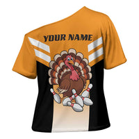 Personalized Funny Turkey Bowling Cross Shoulder Shirt with Cartoon Pins Thanksgiving - Wonder Print Shop