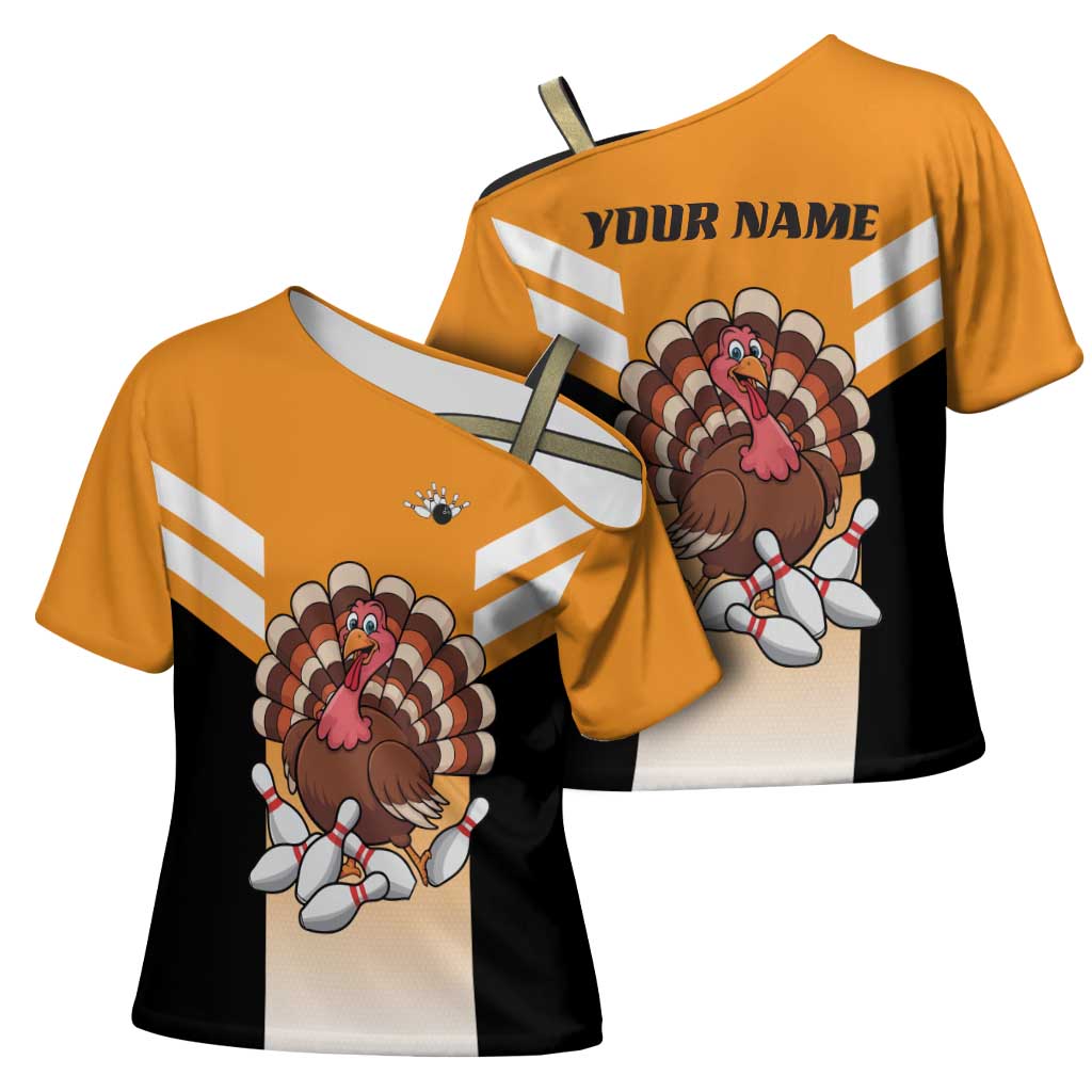 Personalized Funny Turkey Bowling Cross Shoulder Shirt with Cartoon Pins Thanksgiving - Wonder Print Shop