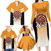 Personalized Funny Turkey Bowling Family Matching Long Sleeve Bodycon Dress and Hawaiian Shirt with Cartoon Pins Thanksgiving - Wonder Print Shop