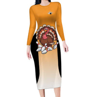 Personalized Funny Turkey Bowling Family Matching Long Sleeve Bodycon Dress and Hawaiian Shirt with Cartoon Pins Thanksgiving - Wonder Print Shop