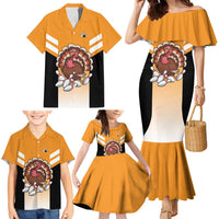 Personalized Funny Turkey Bowling Family Matching Mermaid Dress and Hawaiian Shirt with Cartoon Pins Thanksgiving - Wonder Print Shop