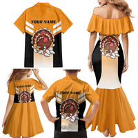 Personalized Funny Turkey Bowling Family Matching Mermaid Dress and Hawaiian Shirt with Cartoon Pins Thanksgiving - Wonder Print Shop