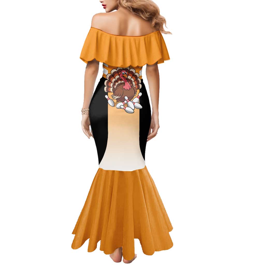 Personalized Funny Turkey Bowling Family Matching Mermaid Dress and Hawaiian Shirt with Cartoon Pins Thanksgiving - Wonder Print Shop