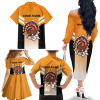 Personalized Funny Turkey Bowling Family Matching Off The Shoulder Long Sleeve Dress and Hawaiian Shirt with Cartoon Pins Thanksgiving - Wonder Print Shop