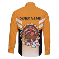 Personalized Funny Turkey Bowling Family Matching Off The Shoulder Long Sleeve Dress and Hawaiian Shirt with Cartoon Pins Thanksgiving - Wonder Print Shop