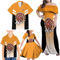 Personalized Funny Turkey Bowling Family Matching Off Shoulder Maxi Dress and Hawaiian Shirt with Cartoon Pins Thanksgiving - Wonder Print Shop