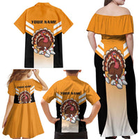 Personalized Funny Turkey Bowling Family Matching Off Shoulder Maxi Dress and Hawaiian Shirt with Cartoon Pins Thanksgiving - Wonder Print Shop