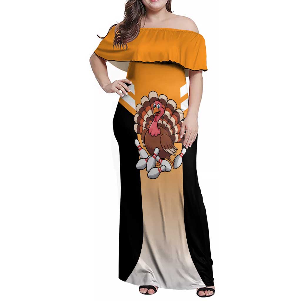Personalized Funny Turkey Bowling Family Matching Off Shoulder Maxi Dress and Hawaiian Shirt with Cartoon Pins Thanksgiving - Wonder Print Shop