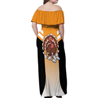 Personalized Funny Turkey Bowling Family Matching Off Shoulder Maxi Dress and Hawaiian Shirt with Cartoon Pins Thanksgiving - Wonder Print Shop