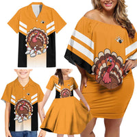 Personalized Funny Turkey Bowling Family Matching Off Shoulder Short Dress and Hawaiian Shirt with Cartoon Pins Thanksgiving - Wonder Print Shop