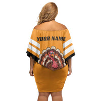 Personalized Funny Turkey Bowling Family Matching Off Shoulder Short Dress and Hawaiian Shirt with Cartoon Pins Thanksgiving - Wonder Print Shop