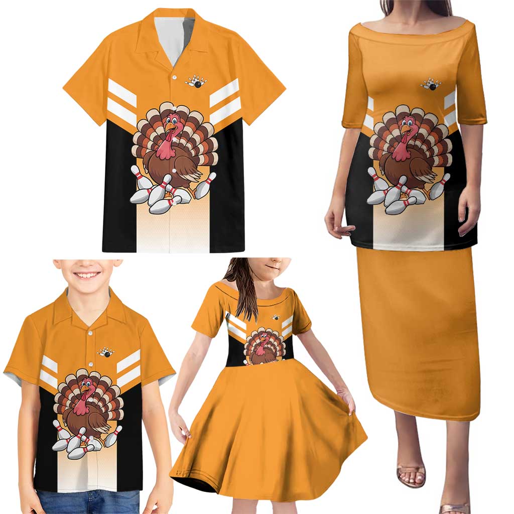 Personalized Funny Turkey Bowling Family Matching Puletasi and Hawaiian Shirt with Cartoon Pins Thanksgiving - Wonder Print Shop