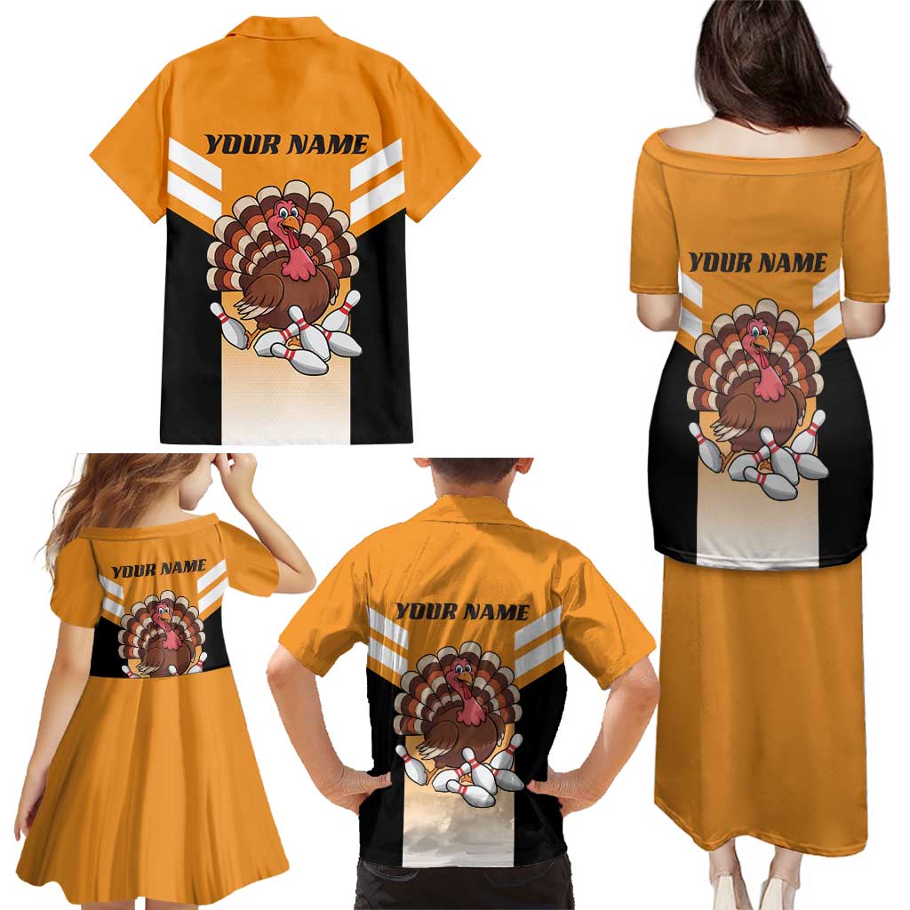 Personalized Funny Turkey Bowling Family Matching Puletasi and Hawaiian Shirt with Cartoon Pins Thanksgiving - Wonder Print Shop