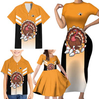 Personalized Funny Turkey Bowling Family Matching Short Sleeve Bodycon Dress and Hawaiian Shirt with Cartoon Pins Thanksgiving - Wonder Print Shop