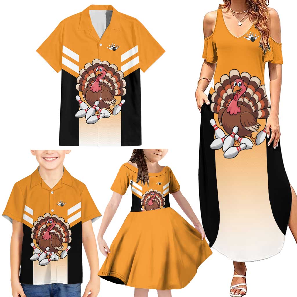 Personalized Funny Turkey Bowling Family Matching Summer Maxi Dress and Hawaiian Shirt with Cartoon Pins Thanksgiving - Wonder Print Shop