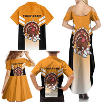 Personalized Funny Turkey Bowling Family Matching Summer Maxi Dress and Hawaiian Shirt with Cartoon Pins Thanksgiving - Wonder Print Shop