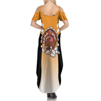Personalized Funny Turkey Bowling Family Matching Summer Maxi Dress and Hawaiian Shirt with Cartoon Pins Thanksgiving - Wonder Print Shop