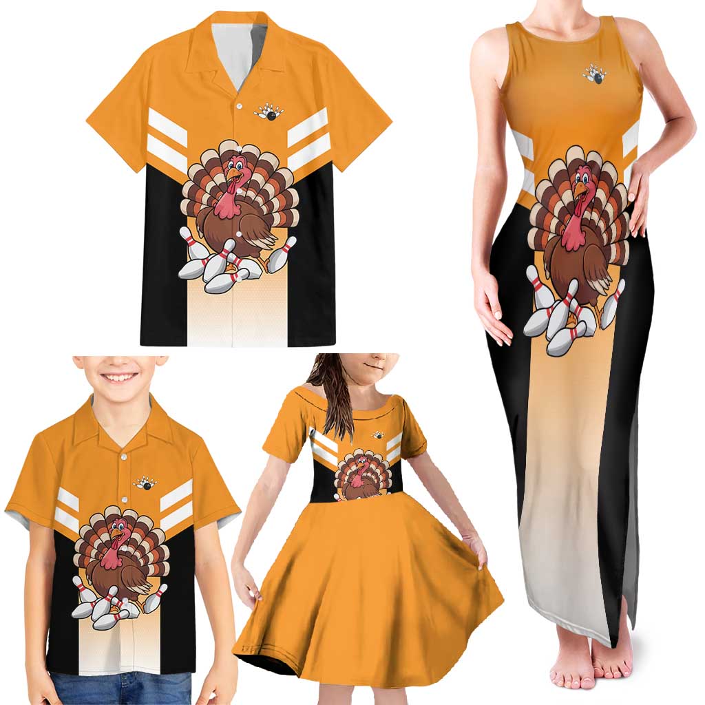 Personalized Funny Turkey Bowling Family Matching Tank Maxi Dress and Hawaiian Shirt with Cartoon Pins Thanksgiving - Wonder Print Shop