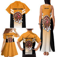 Personalized Funny Turkey Bowling Family Matching Tank Maxi Dress and Hawaiian Shirt with Cartoon Pins Thanksgiving - Wonder Print Shop