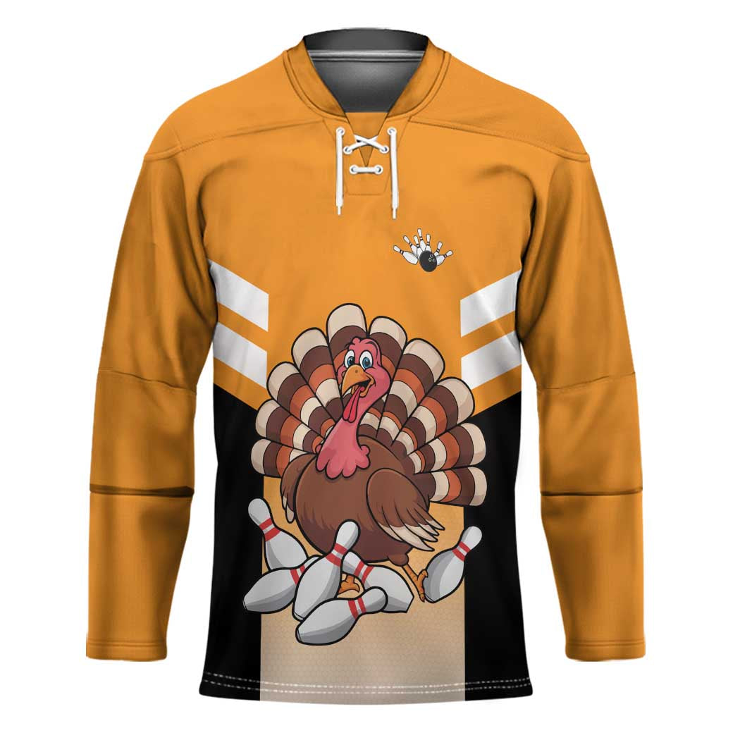 Personalized Funny Turkey Bowling Hockey Jersey with Cartoon Pins Thanksgiving - Wonder Print Shop