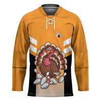 Personalized Funny Turkey Bowling Hockey Jersey with Cartoon Pins Thanksgiving - Wonder Print Shop