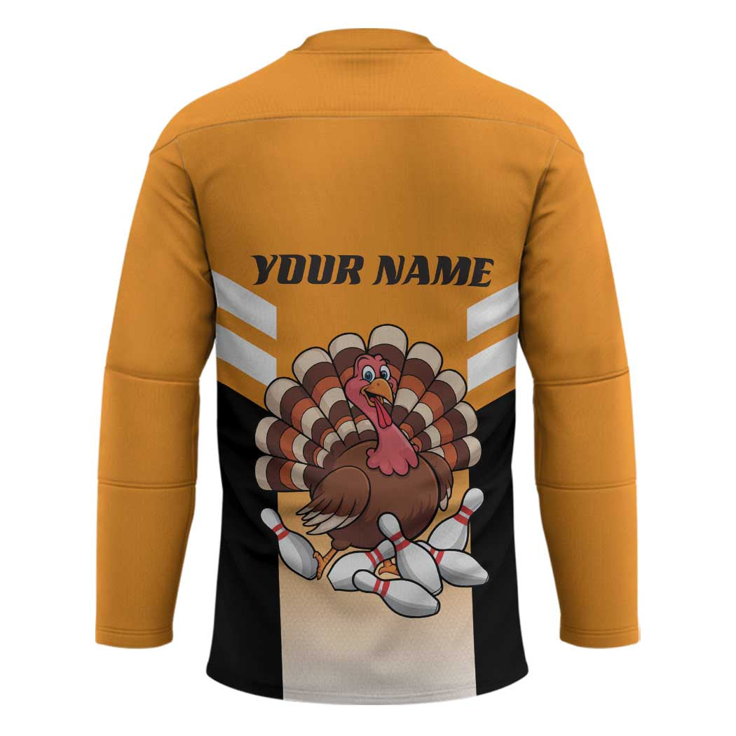Personalized Funny Turkey Bowling Hockey Jersey with Cartoon Pins Thanksgiving - Wonder Print Shop