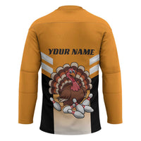 Personalized Funny Turkey Bowling Hockey Jersey with Cartoon Pins Thanksgiving - Wonder Print Shop