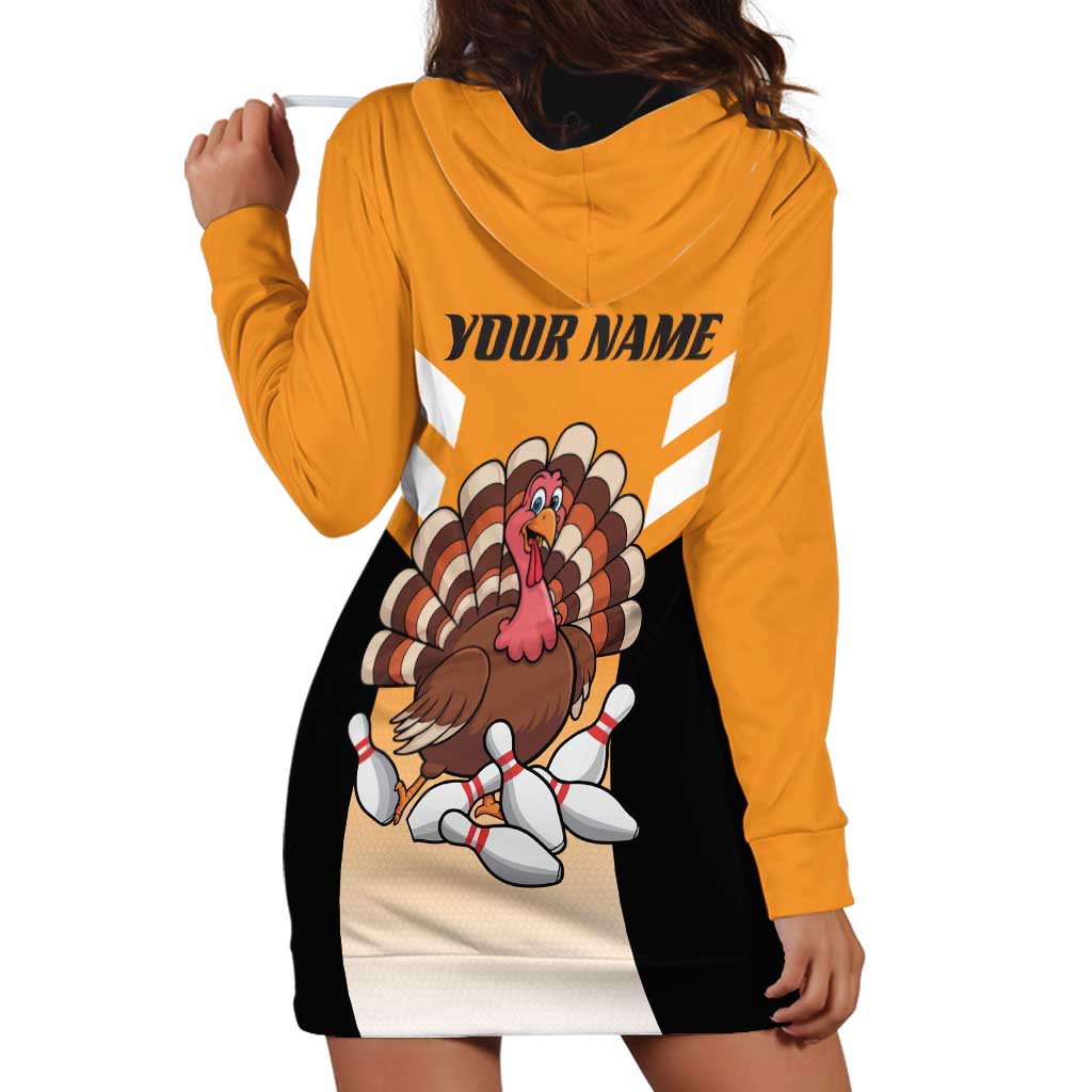Personalized Funny Turkey Bowling Hoodie Dress with Cartoon Pins Thanksgiving - Wonder Print Shop