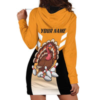 Personalized Funny Turkey Bowling Hoodie Dress with Cartoon Pins Thanksgiving - Wonder Print Shop