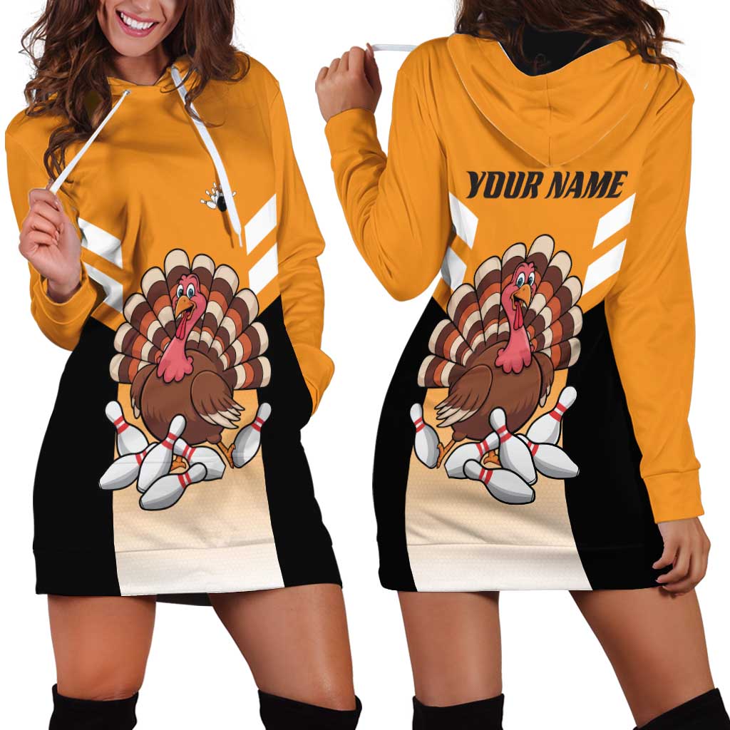 Personalized Funny Turkey Bowling Hoodie Dress with Cartoon Pins Thanksgiving - Wonder Print Shop