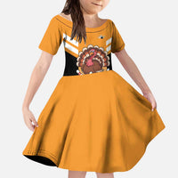 Personalized Funny Turkey Bowling Kid Short Sleeve Dress with Cartoon Pins Thanksgiving - Wonder Print Shop