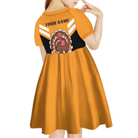 Personalized Funny Turkey Bowling Kid Short Sleeve Dress with Cartoon Pins Thanksgiving - Wonder Print Shop