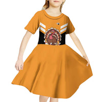 Personalized Funny Turkey Bowling Kid Short Sleeve Dress with Cartoon Pins Thanksgiving - Wonder Print Shop